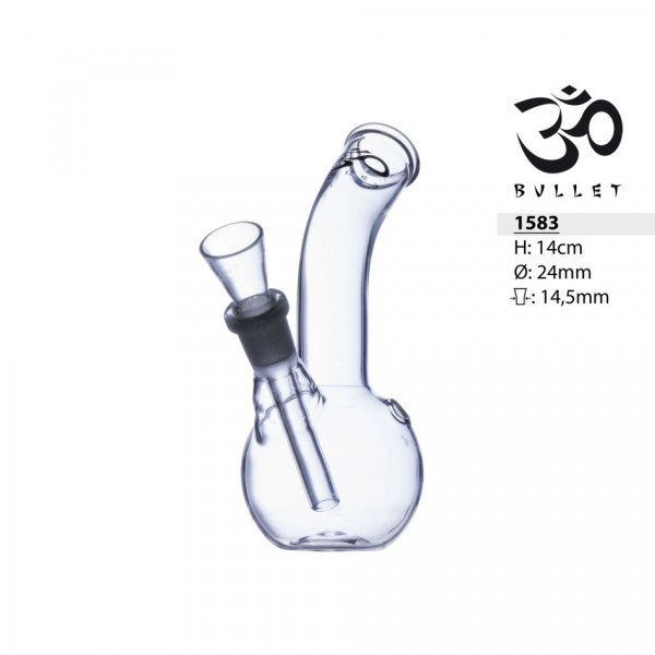 OM Bullet Glas Pfeife gebogene mit Kugel - 14cm